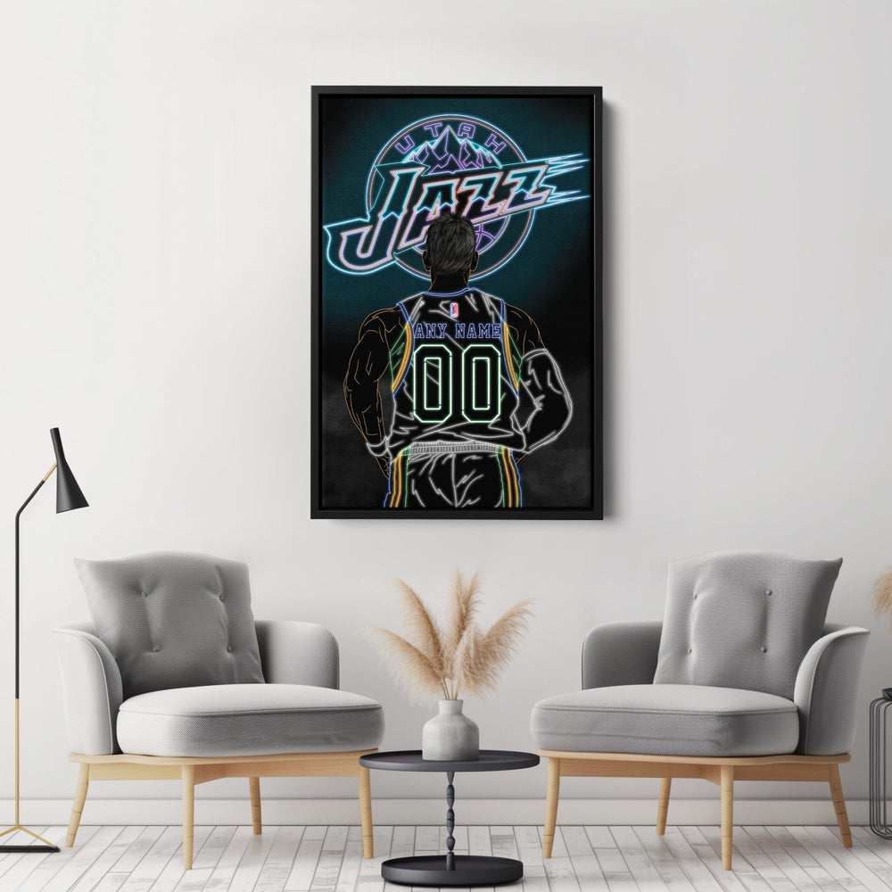 Utah Jazz Personalized Jersey Canvas | Neon Wall Art - CanvasNeon