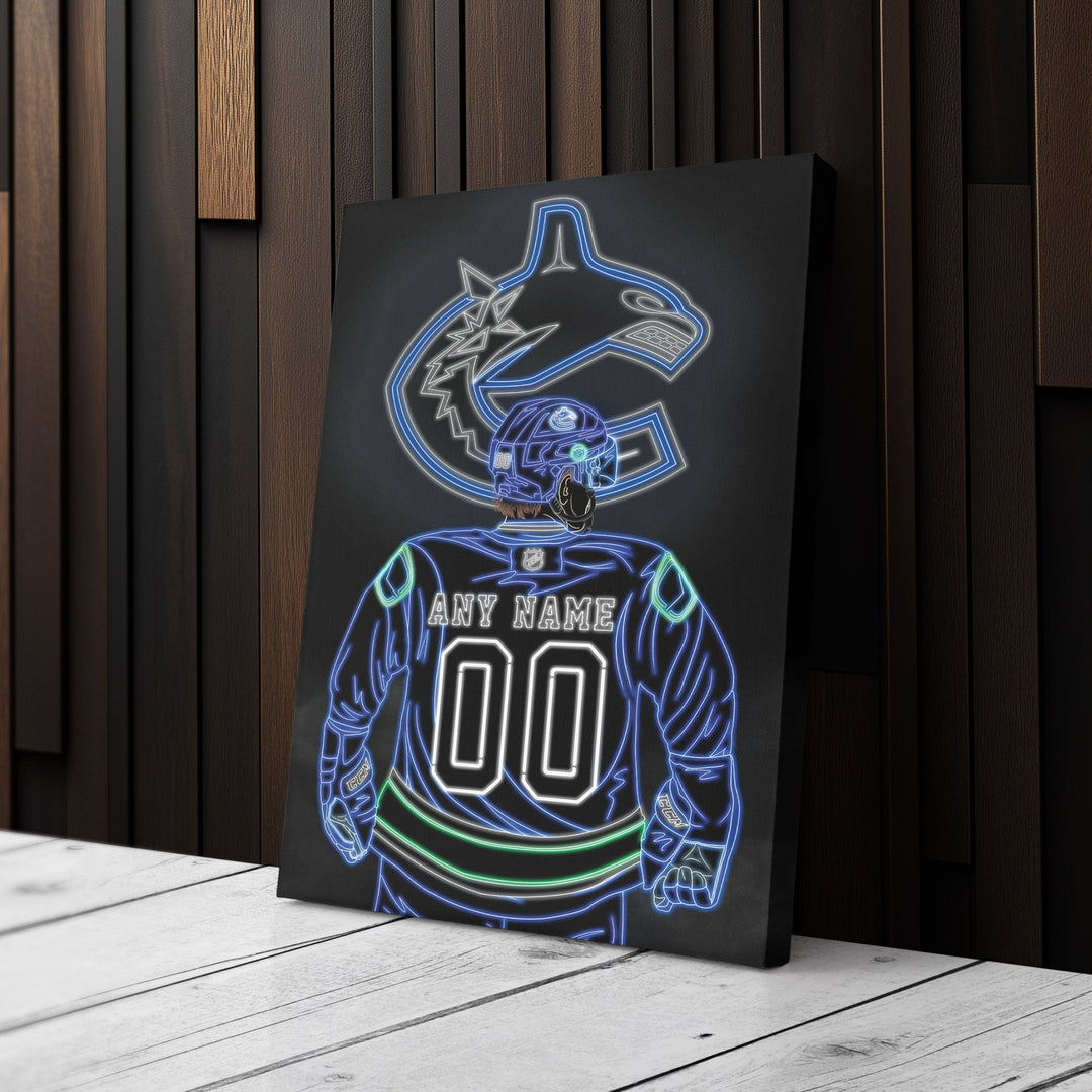 Vancouver Canucks Personalized Jersey Canvas | Neon Wall Art - CanvasNeon