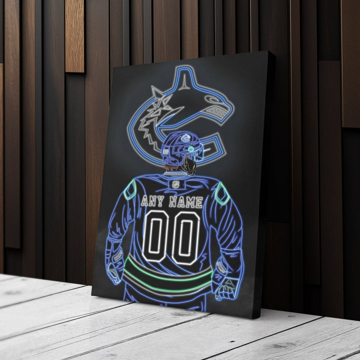 Vancouver Canucks Personalized Jersey Canvas | Neon Wall Art - CanvasNeon