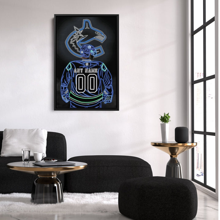 Vancouver Canucks Personalized Jersey Canvas | Neon Wall Art - CanvasNeon