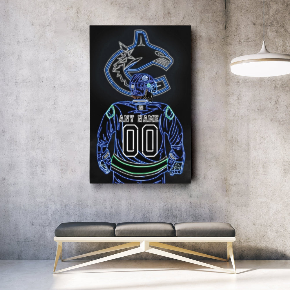 Vancouver Canucks Personalized Jersey Canvas | Neon Wall Art - CanvasNeon