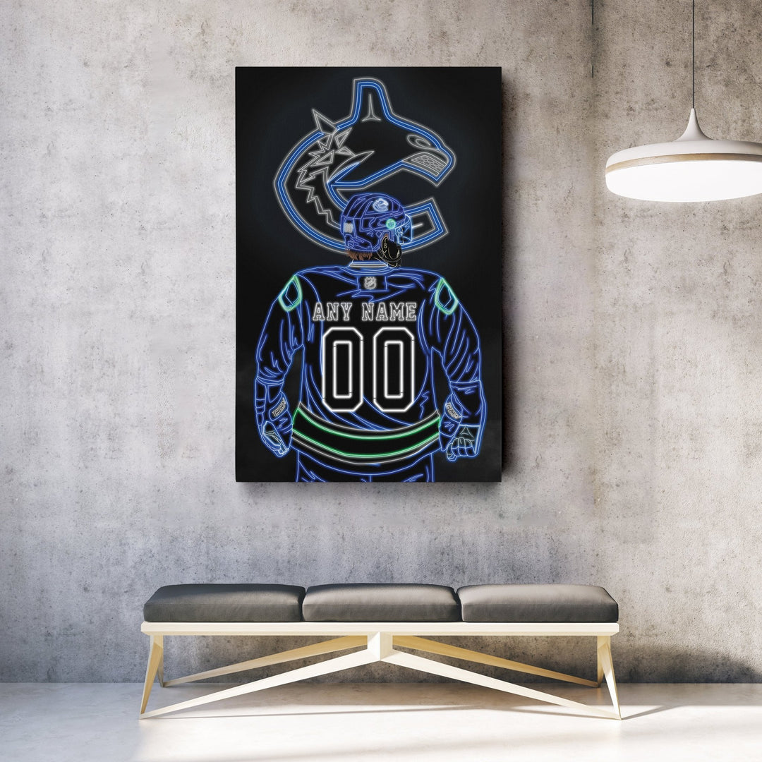 Vancouver Canucks Personalized Jersey Canvas | Neon Wall Art - CanvasNeon