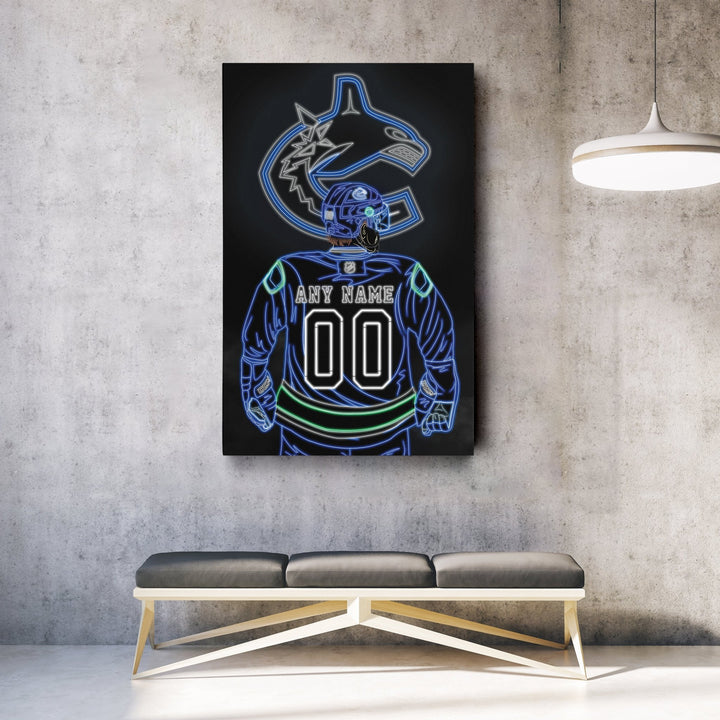 Vancouver Canucks Personalized Jersey Canvas | Neon Wall Art - CanvasNeon