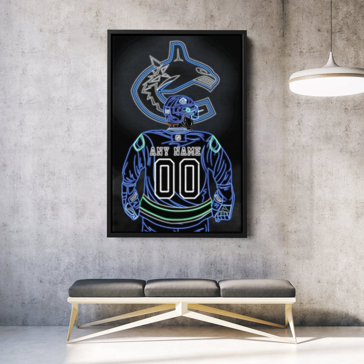 Vancouver Canucks Personalized Jersey Canvas | Neon Wall Art - CanvasNeon