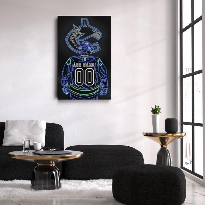 Vancouver Canucks Personalized Jersey Canvas | Neon Wall Art - CanvasNeon