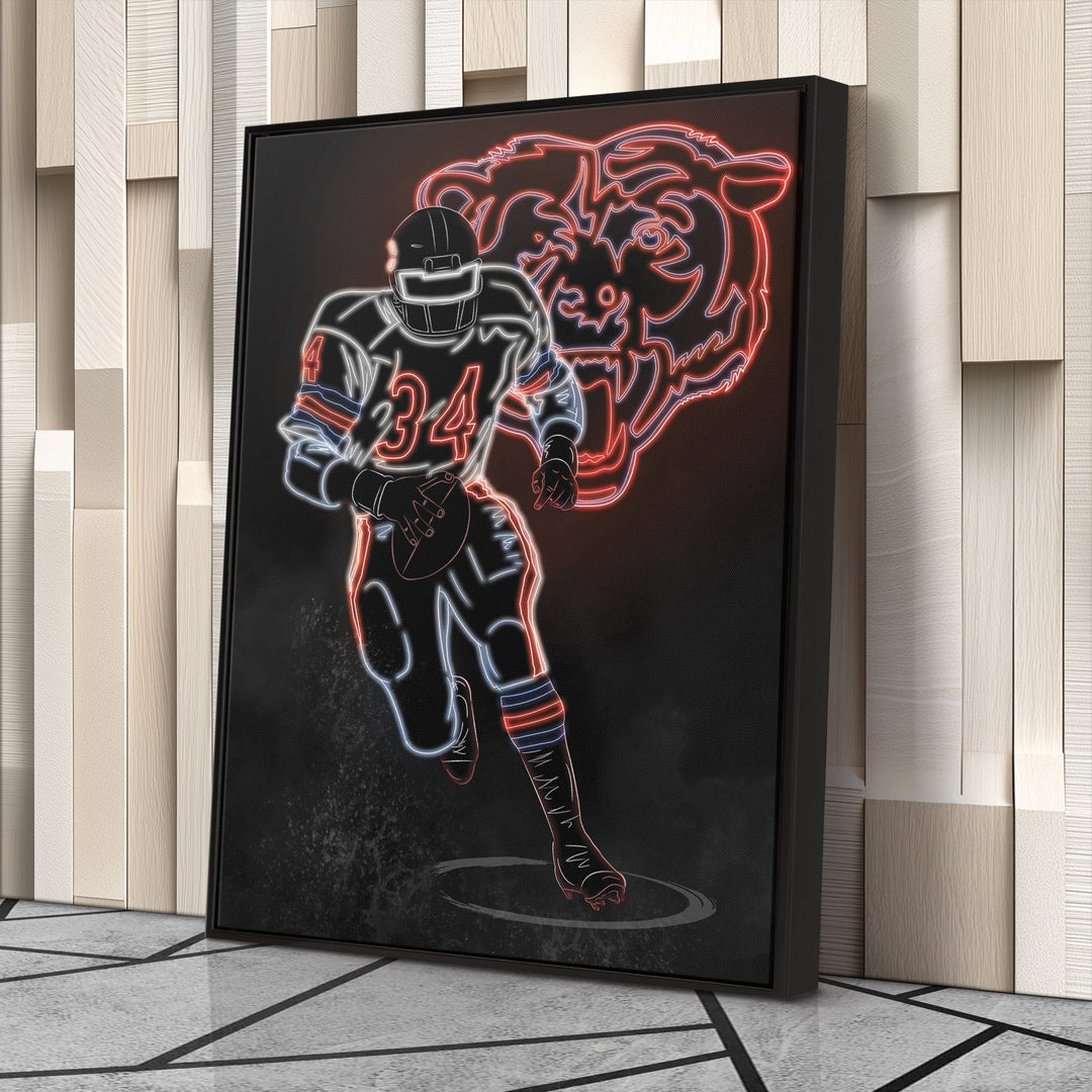 Walter Payton Neon Canvas Art | Bears Wall Decor - CanvasNeon