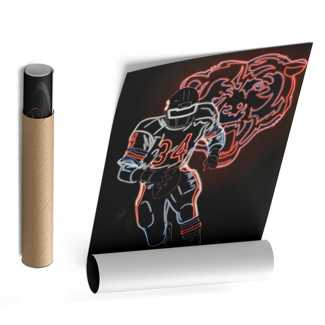 Walter Payton Neon Canvas Art | Bears Wall Decor - CanvasNeon