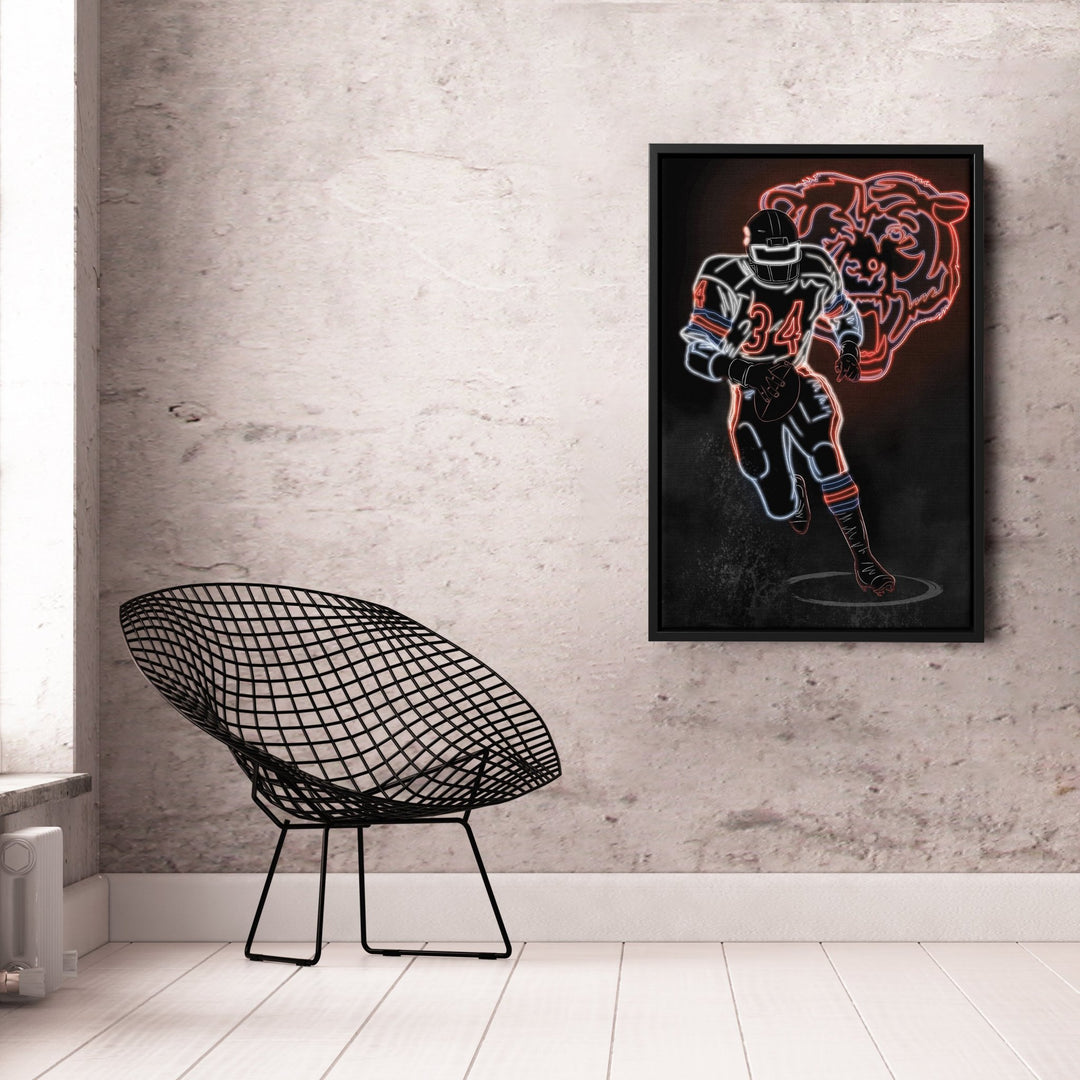 Walter Payton Neon Canvas Art | Bears Wall Decor - CanvasNeon
