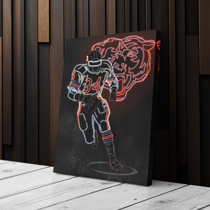 Walter Payton Neon Canvas Art | Bears Wall Decor - CanvasNeon