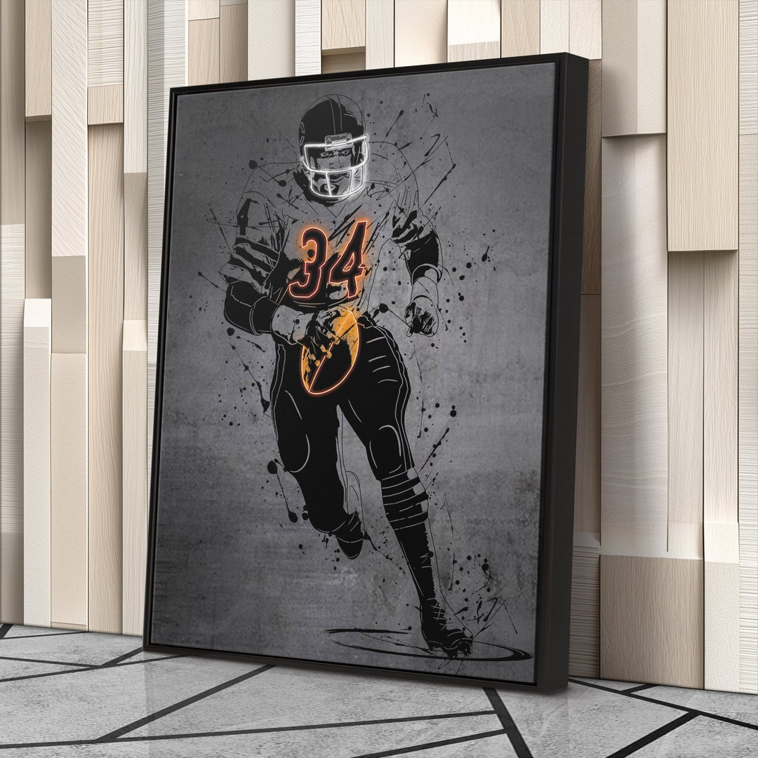 Walter Payton Neon Canvas Art | Modern Wall Decor for Bears Fans - CanvasNeon