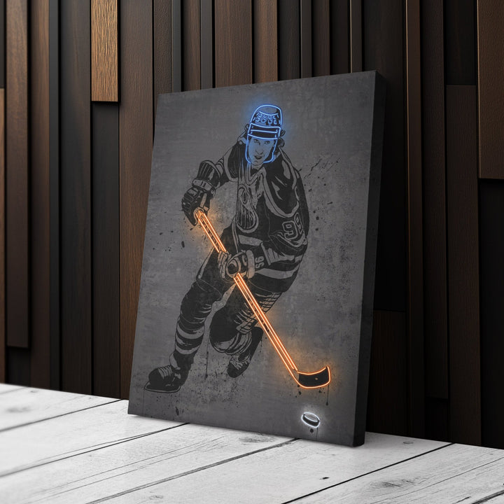 Wayne Gretzky Neon Canvas Art | Modern Wall Decor for Oilers Fans - CanvasNeon