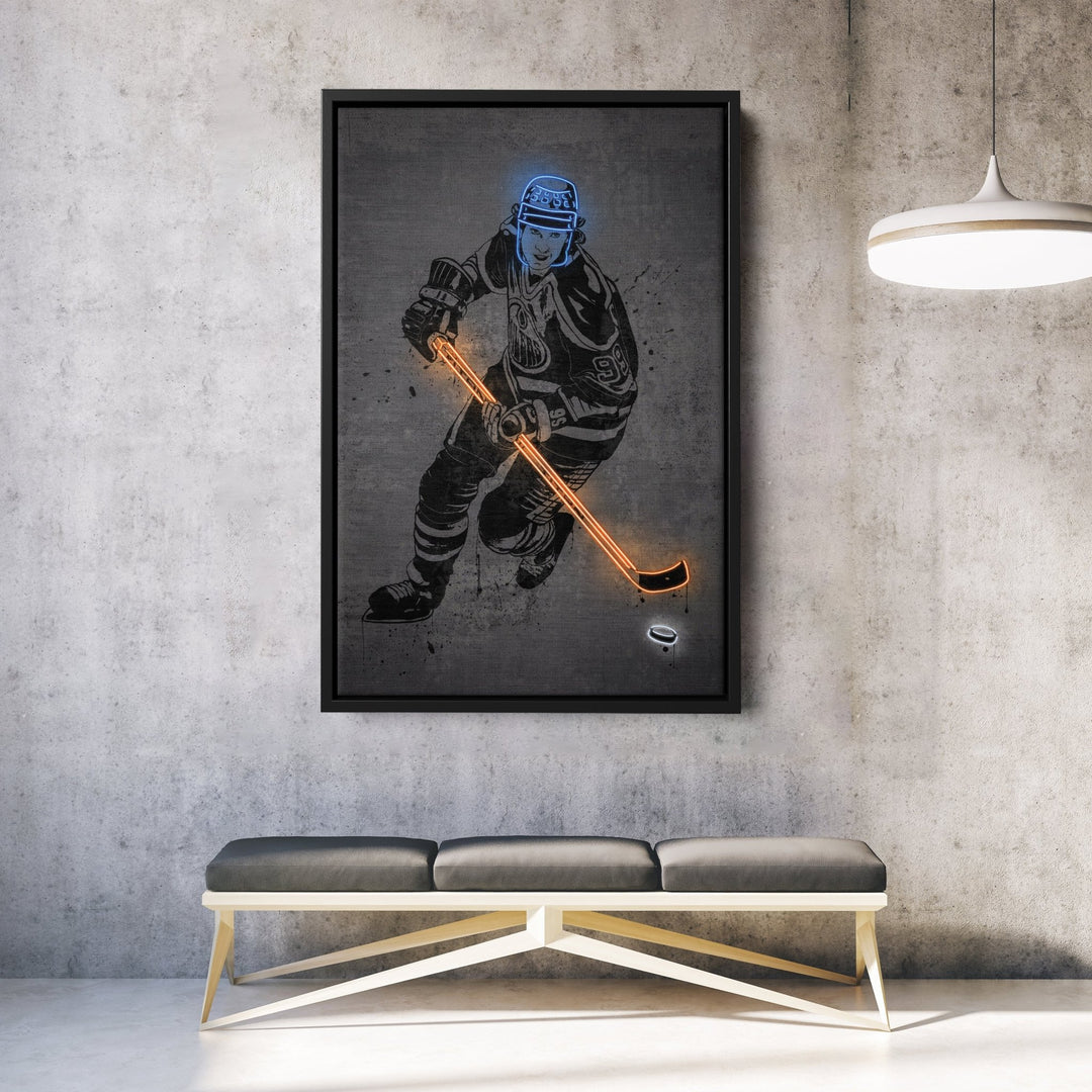 Wayne Gretzky Neon Canvas Art | Modern Wall Decor for Oilers Fans - CanvasNeon