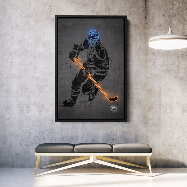 Wayne Gretzky Neon Canvas Art | Modern Wall Decor for Oilers Fans - CanvasNeon