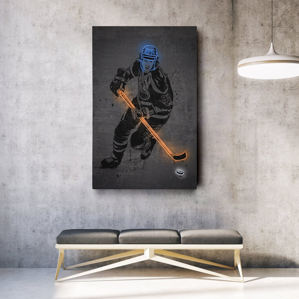 Wayne Gretzky Neon Canvas Art | Modern Wall Decor for Oilers Fans - CanvasNeon