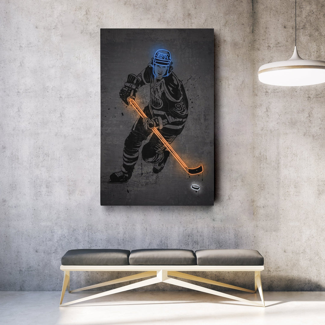 Wayne Gretzky Neon Canvas Art | Modern Wall Decor for Oilers Fans - CanvasNeon